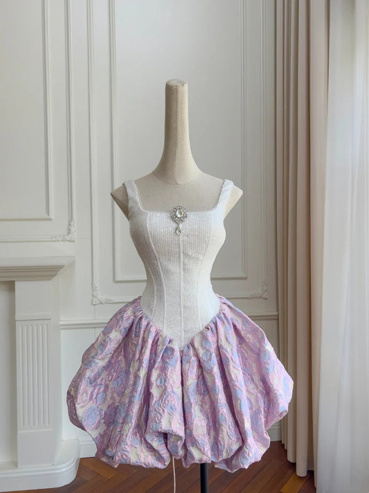 Robe de soirée courte plissée à col carré, tenue de soirée d'anniversaire, robe de cocktail D3336