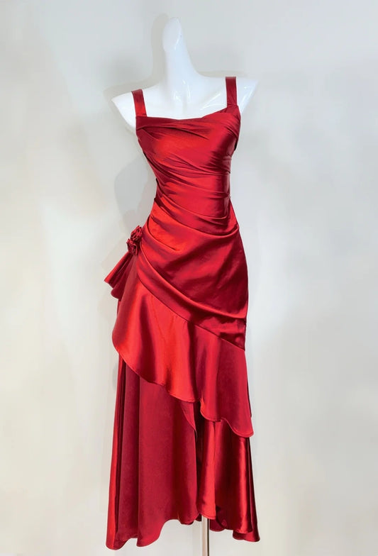 Superbe robe de bal à col carré et plissée, tenue de cocktail pour anniversaire, D3345