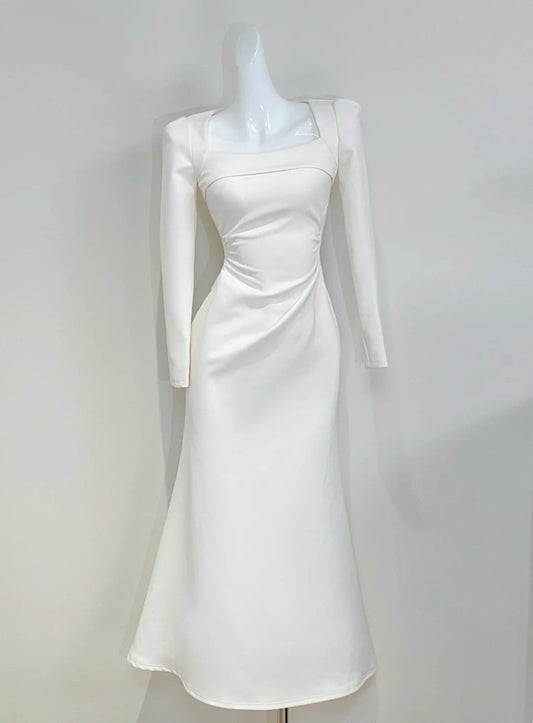 Robe de bal minimaliste, col carré, plissée, style sirène, robe de cocktail, robe de soirée D3346