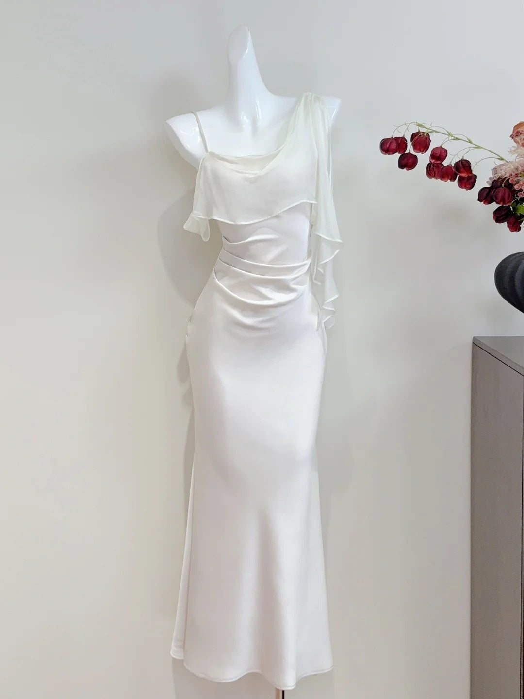 Robe de bal minimaliste à col asymétrique et plissée style sirène, tenue de cocktail pour fête d'anniversaire, D3347