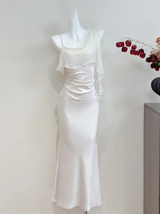 Robe de bal minimaliste à col asymétrique et plissée style sirène, tenue de cocktail pour fête d'anniversaire, D3347