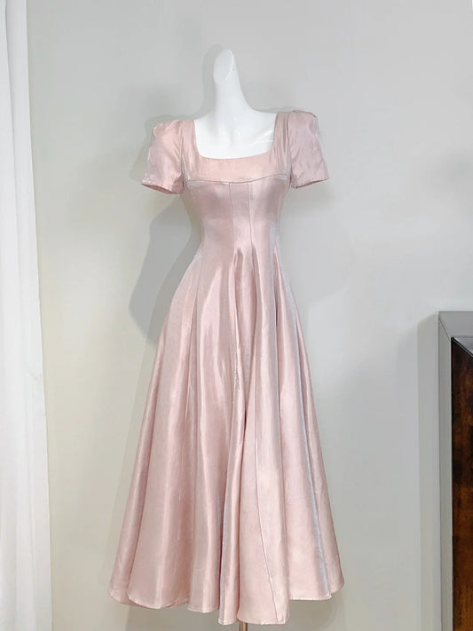 Robe de bal élégante, coupe trapèze, col carré, plissée, tenue de soirée, tenue de fête d'anniversaire, D3348