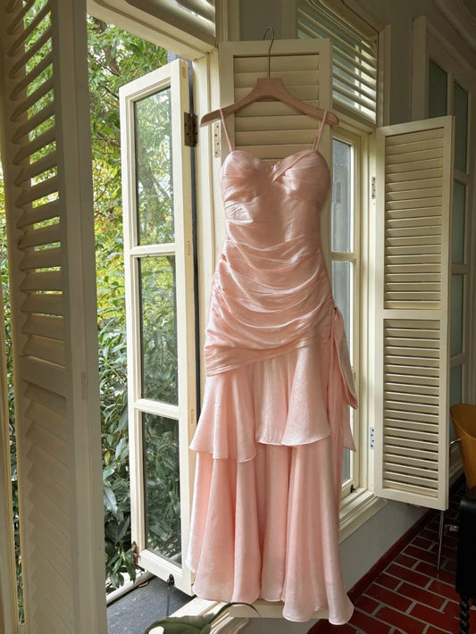 Charmante robe de bal à bretelles spaghetti, plissée et à volants, tenue de cocktail pour fête d'anniversaire D3350