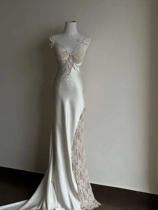 Charmante robe de bal à bretelles spaghetti en dentelle, robe de soirée, robe de gala D3354