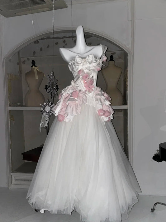 Robe de bal de beauté à col asymétrique en tulle plissé, robe de soirée, robe de Quinceanera D3356
