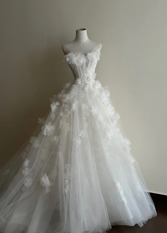 Jolie robe de bal bustier en tulle fleuri, robe de soirée, robe de gala D3359