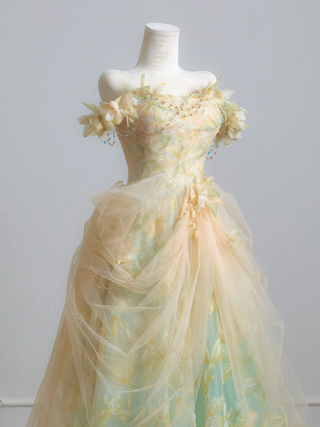 Superbe robe de bal trapèze à épaules dénudées, en tulle plissé, imprimée, robe de soirée, robe de Quinceanera D3361
