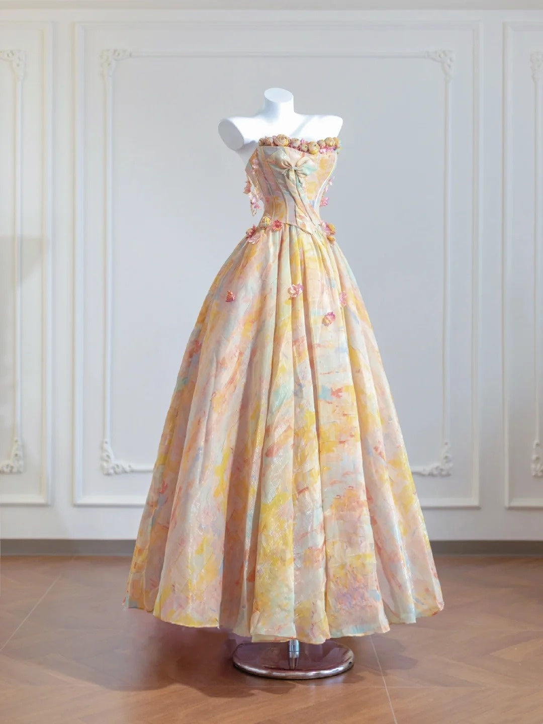 Robe de bal colorée, coupe trapèze, décolleté en cœur, plissée, imprimée, robe de soirée, robe de Quinceanera, robe de bal, D3362
