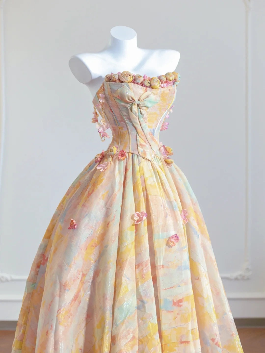 Robe de bal colorée, coupe trapèze, décolleté en cœur, plissée, imprimée, robe de soirée, robe de Quinceanera, robe de bal, D3362