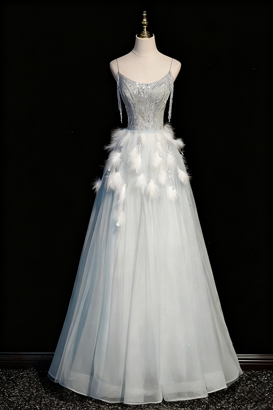 Superbe robe de bal à bretelles spaghetti et plumes plissées, robe de soirée, robe de fête d'anniversaire D3366