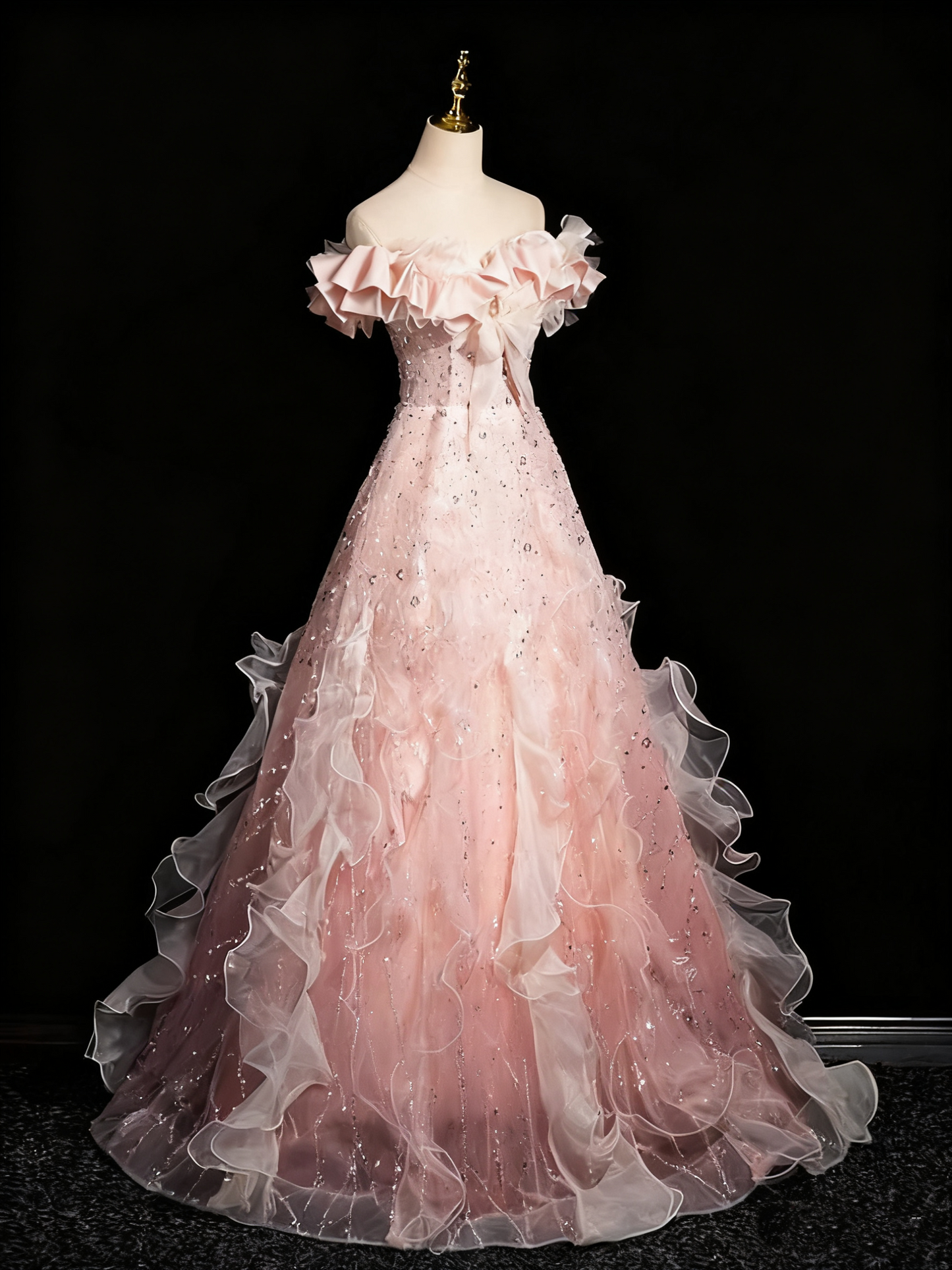 Superbe robe de bal à épaules dénudées et volants en tulle, robe de soirée, robe de fête d'anniversaire D3368