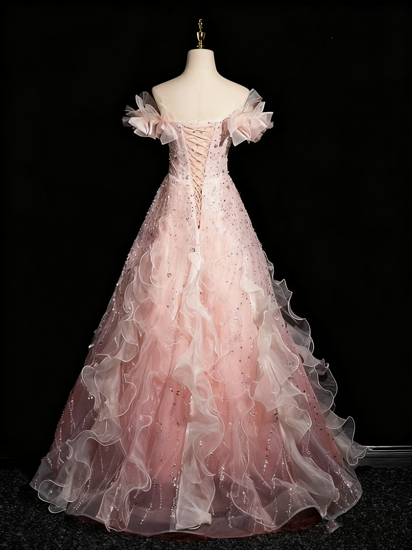 Superbe robe de bal à épaules dénudées et volants en tulle, robe de soirée, robe de fête d'anniversaire D3368