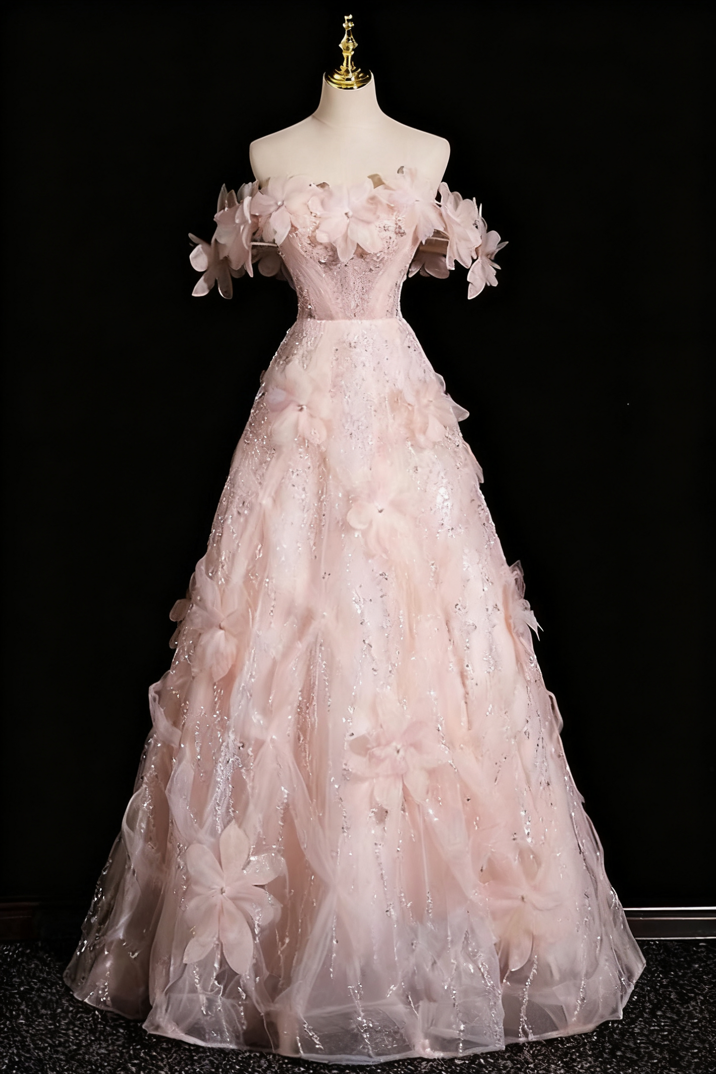 Robe de bal élégante en tulle à fleurs et épaules dénudées, robe de soirée Quinceanera D3369