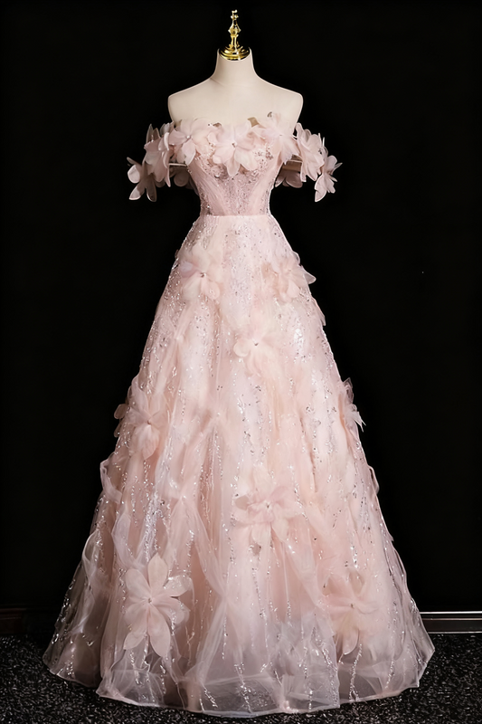 Robe de bal élégante en tulle à fleurs et épaules dénudées, robe de soirée Quinceanera D3369
