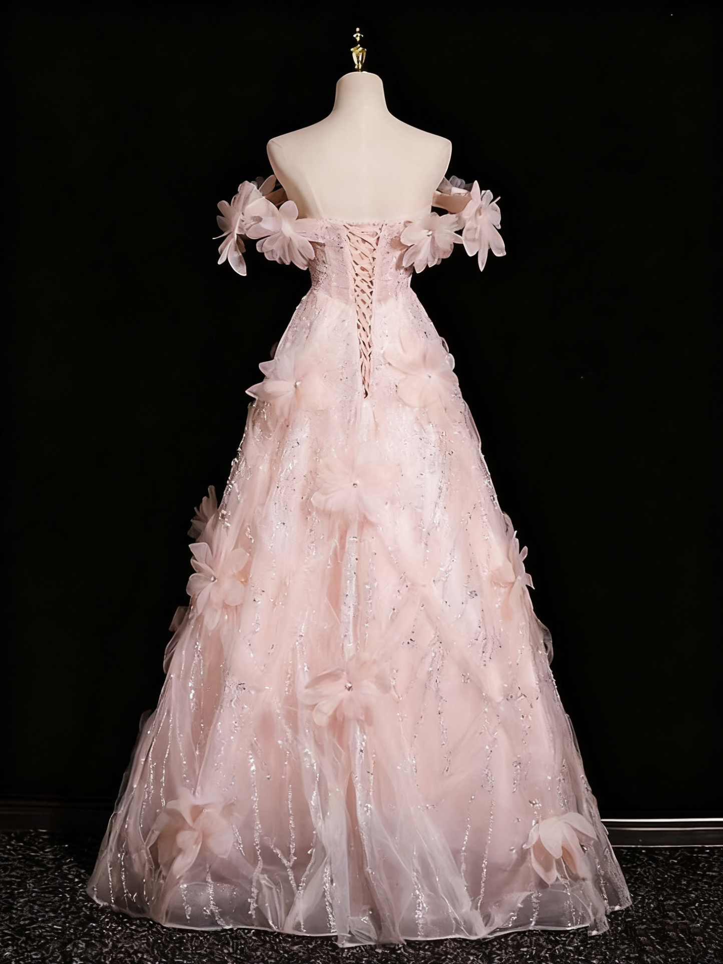 Robe de bal élégante en tulle à fleurs et épaules dénudées, robe de soirée Quinceanera D3369
