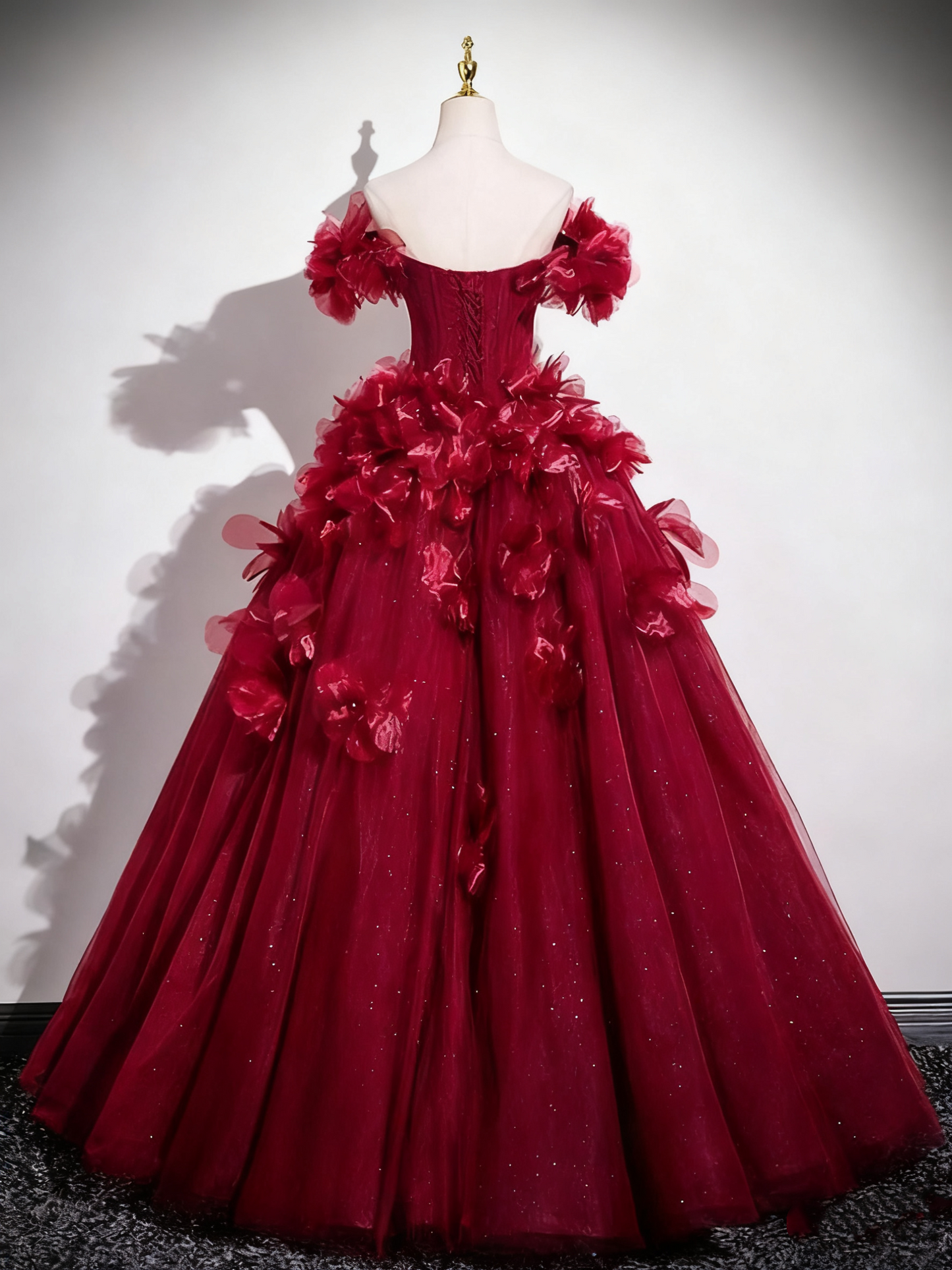 Superbe robe de bal à épaules dénudées et tulle plissé, robe de soirée Quinceanera D3370