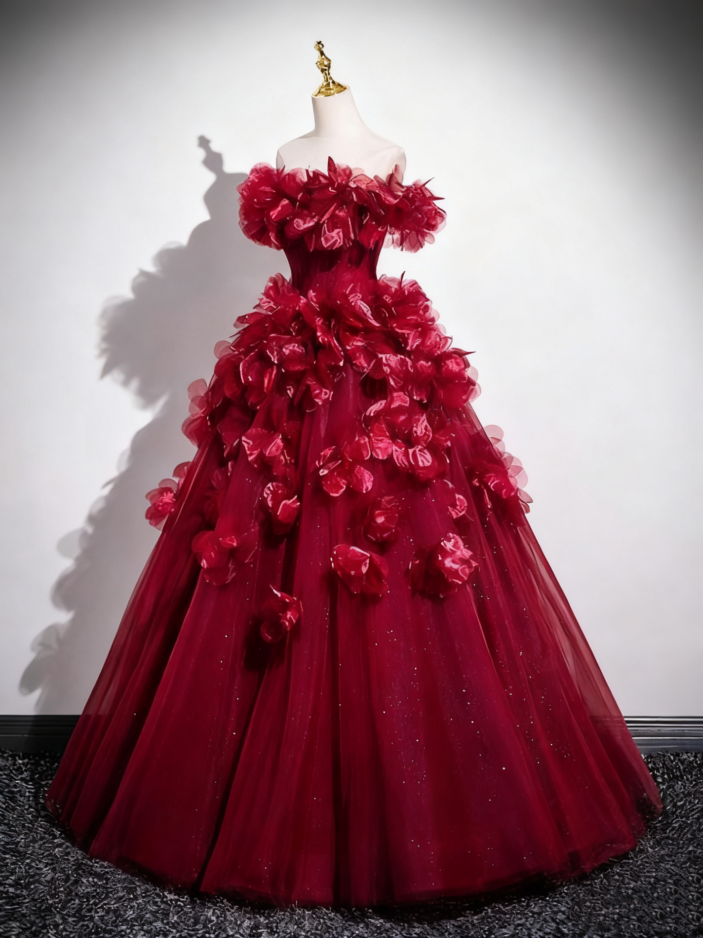 Superbe robe de bal à épaules dénudées et tulle plissé, robe de soirée Quinceanera D3370