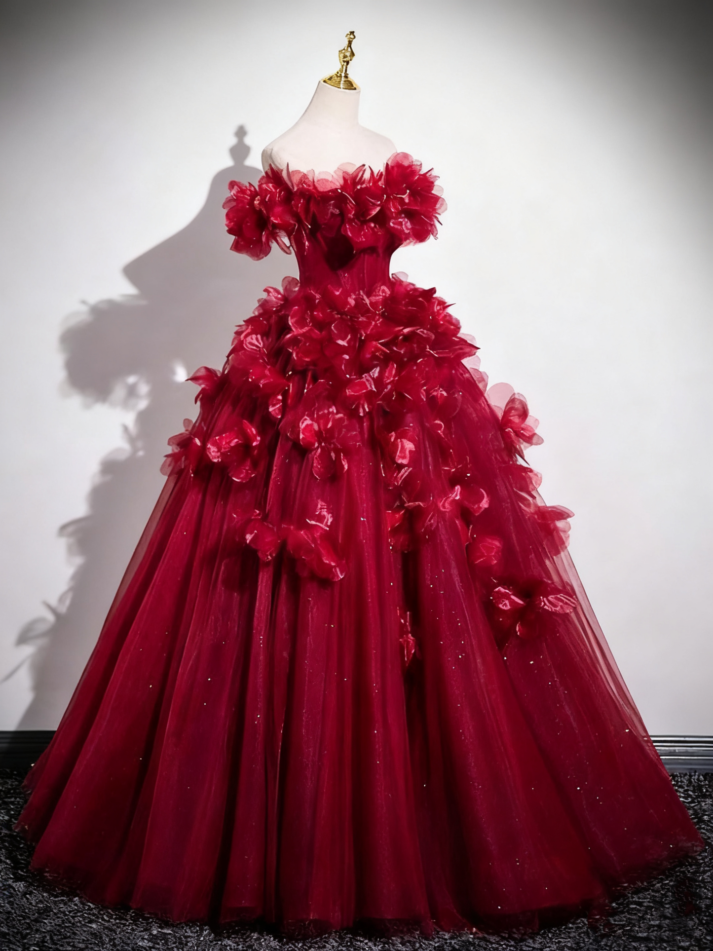 Superbe robe de bal à épaules dénudées et tulle plissé, robe de soirée Quinceanera D3370