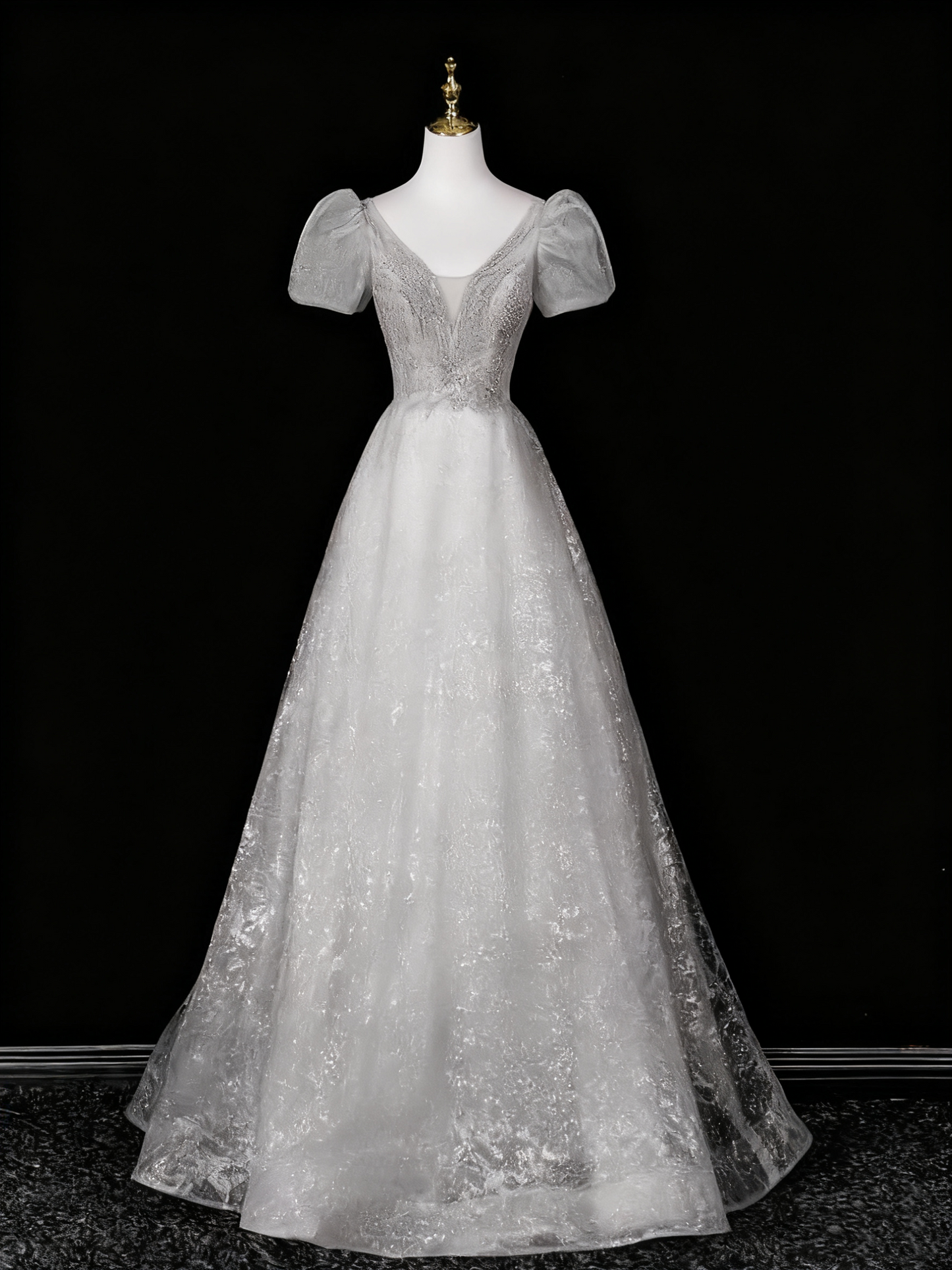 Robe de bal brillante, coupe trapèze, col en V, en tulle, robe de soirée, robe de Quinceanera, D3371