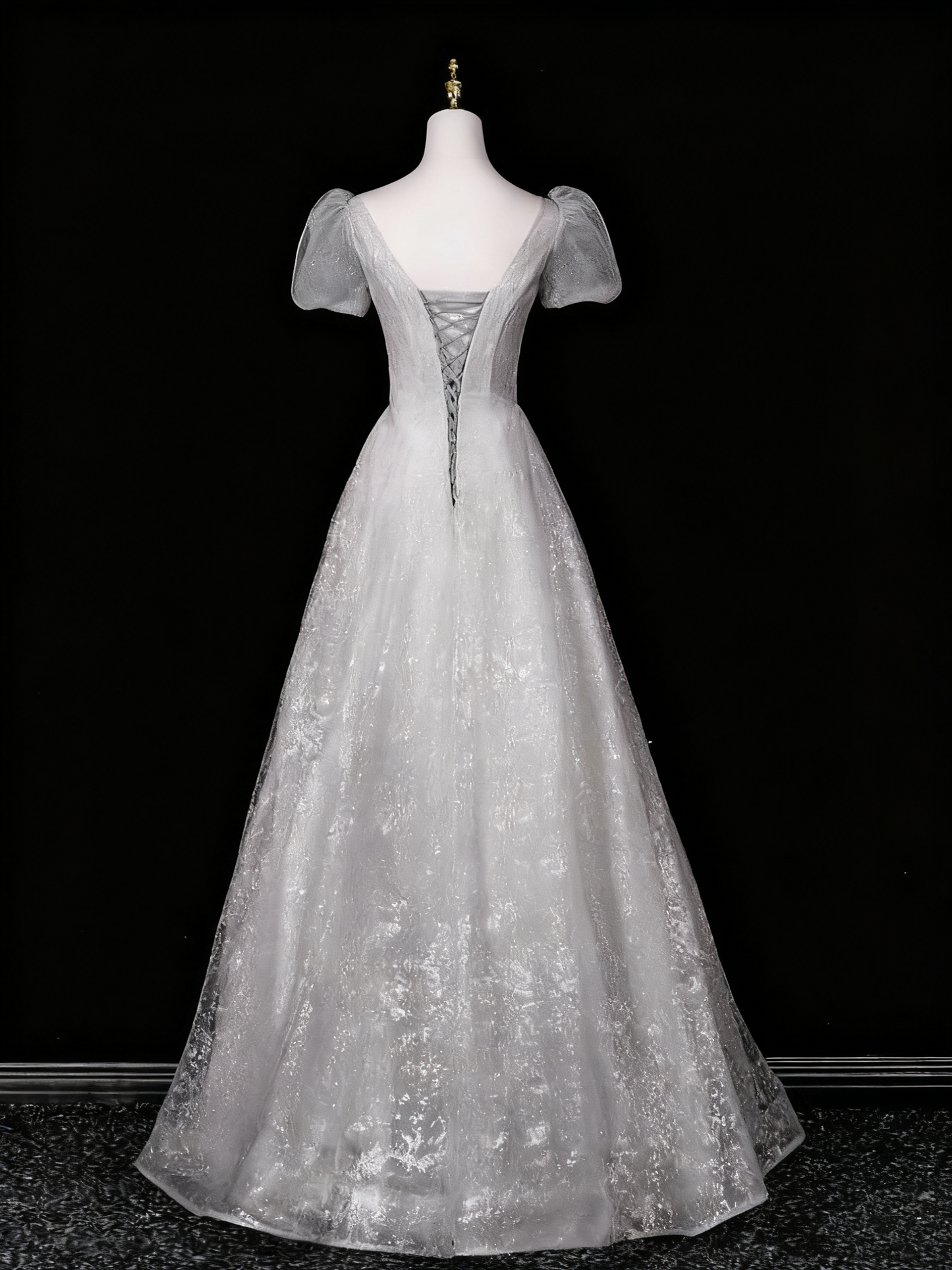Robe de bal brillante, coupe trapèze, col en V, en tulle, robe de soirée, robe de Quinceanera, D3371