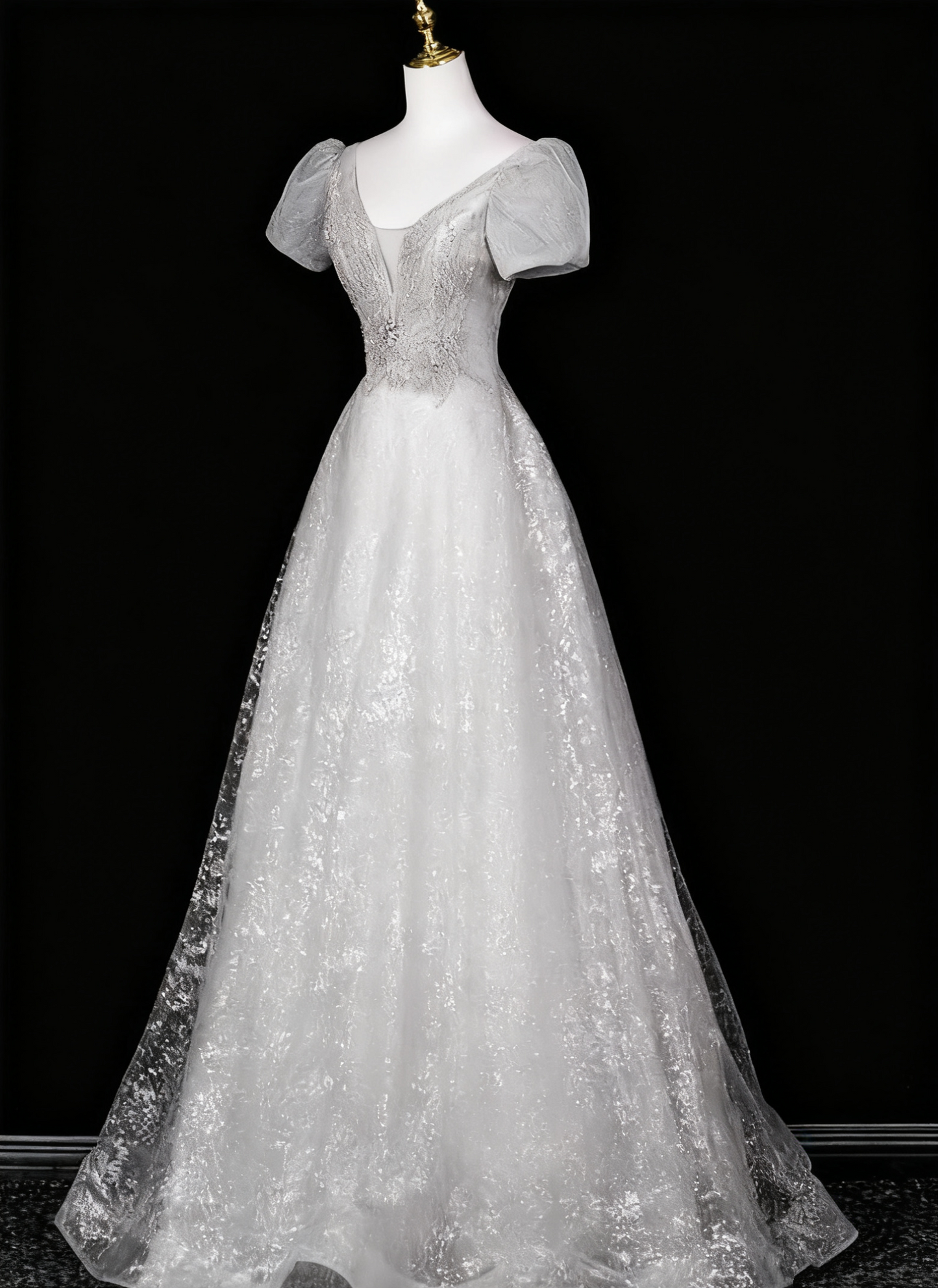 Robe de bal brillante, coupe trapèze, col en V, en tulle, robe de soirée, robe de Quinceanera, D3371