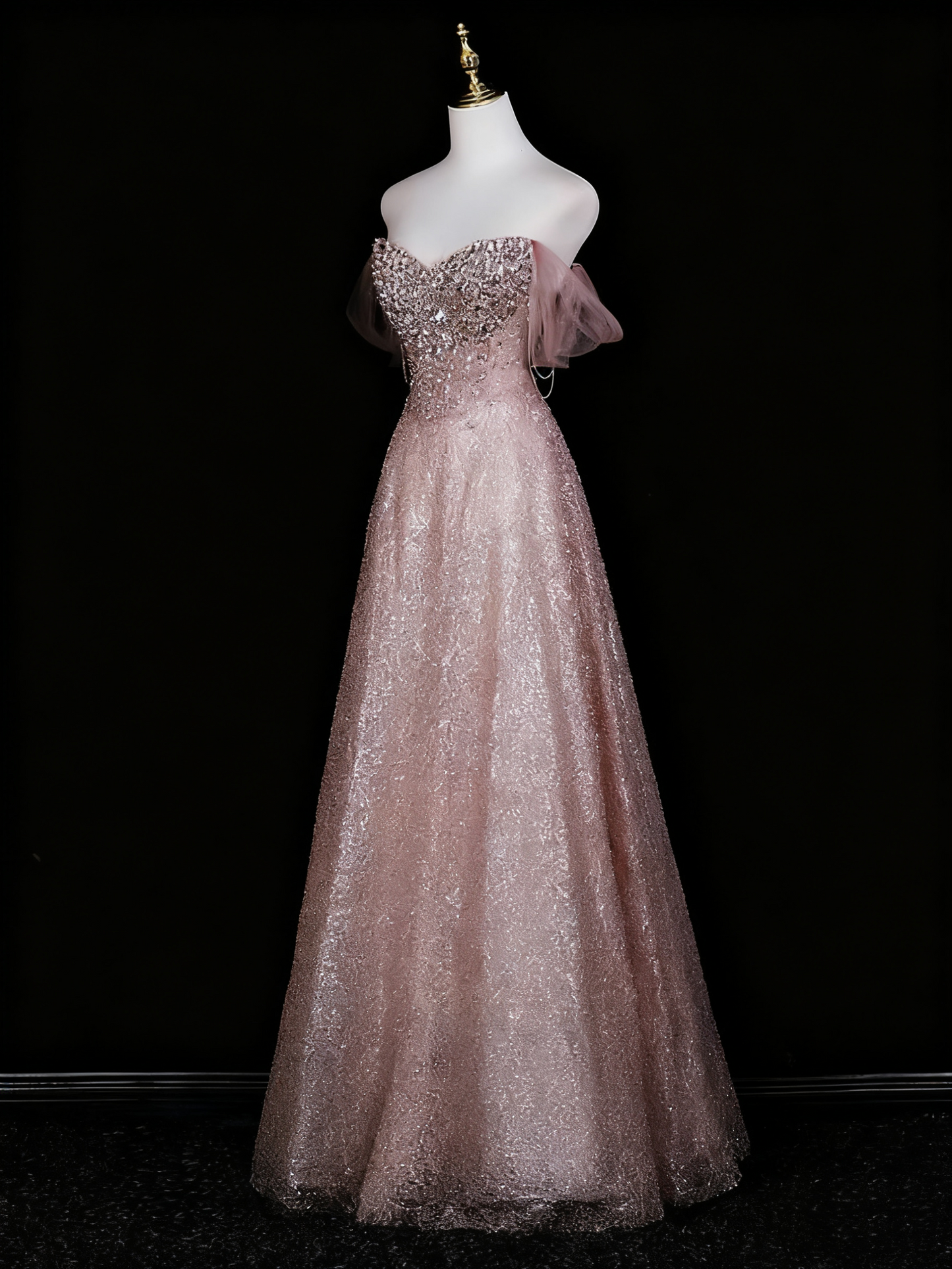 Robe de bal brillante, coupe trapèze, épaules dénudées, robe de soirée en cristal, robe de Quinceanera, D3372