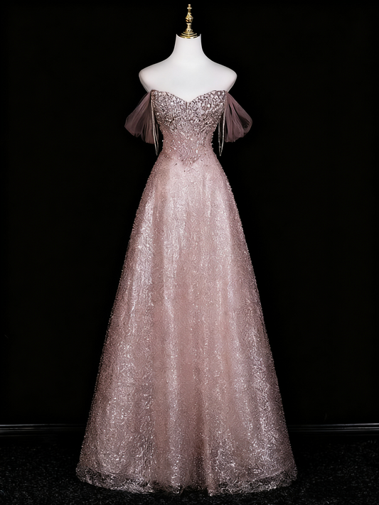 Robe de bal brillante, coupe trapèze, épaules dénudées, robe de soirée en cristal, robe de Quinceanera, D3372