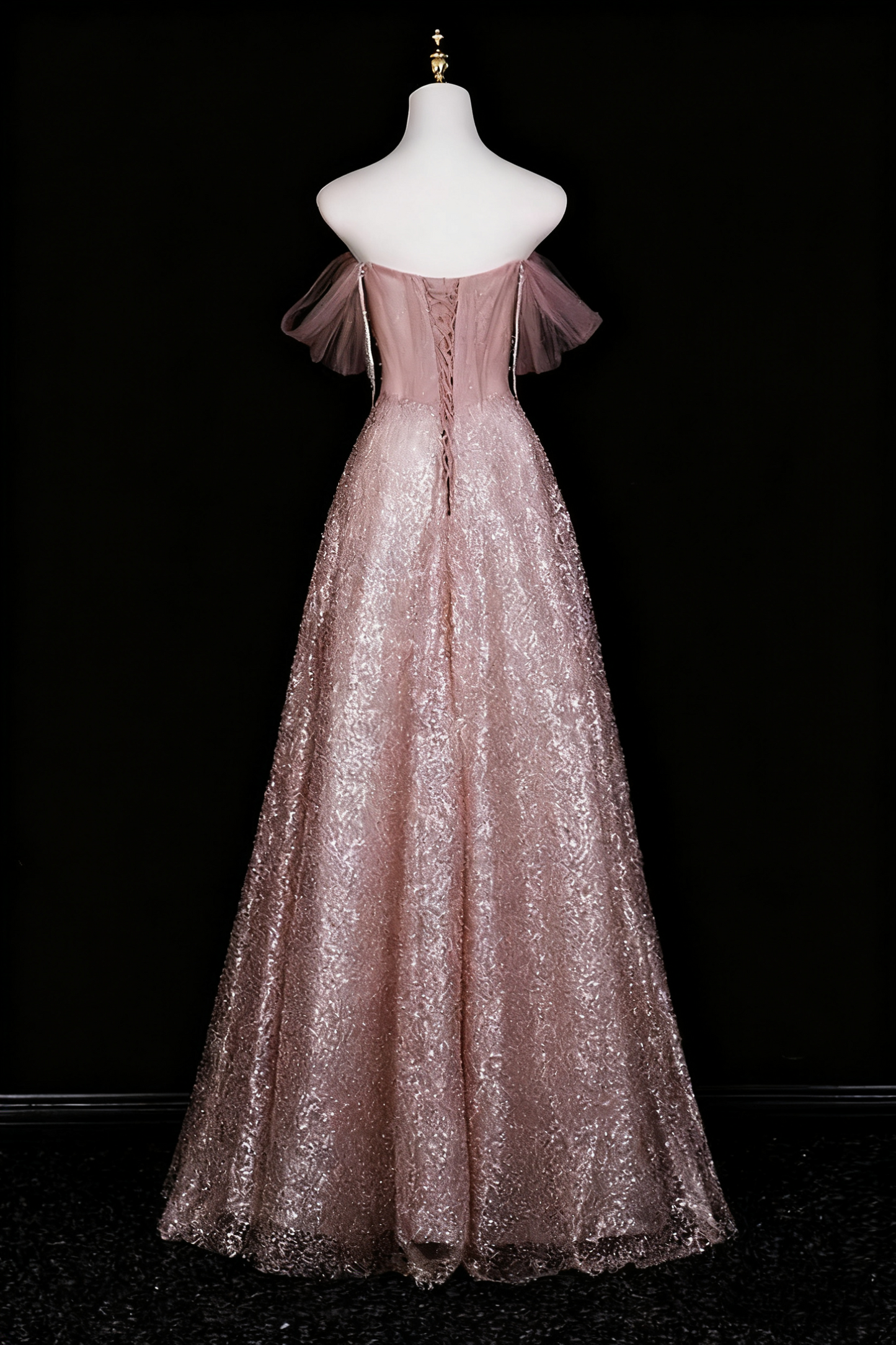 Robe de bal brillante, coupe trapèze, épaules dénudées, robe de soirée en cristal, robe de Quinceanera, D3372