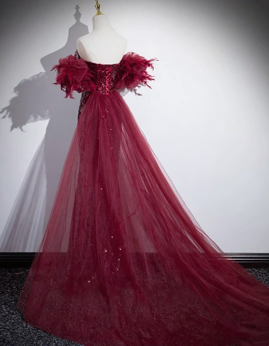 Robe de bal rouge vin brillante, coupe trapèze, décolleté en cœur, plissée, style sirène, robe de soirée, robe de fête d'anniversaire, D3373