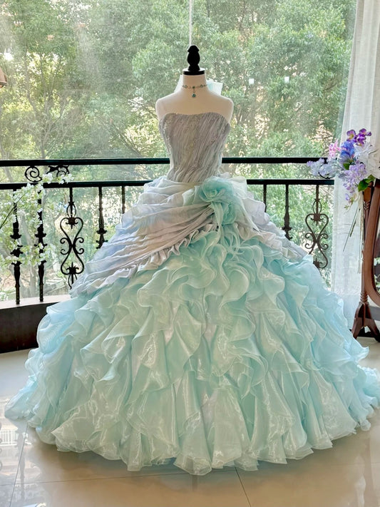 Superbe robe de bal bustier plissée à volants, robe de bal pour 16 ans, robe de fête d'anniversaire D3374