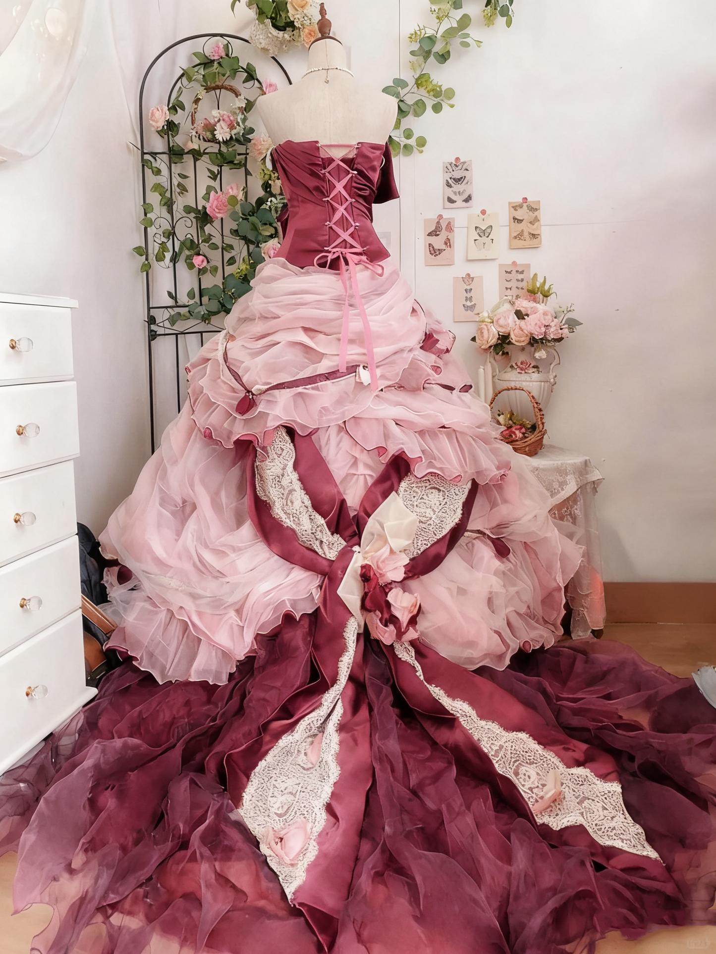 Robe de bal élégante, bustier, plissée, à volants, robe de bal, robe de Quinceanera, robe de fête d'anniversaire, D3375