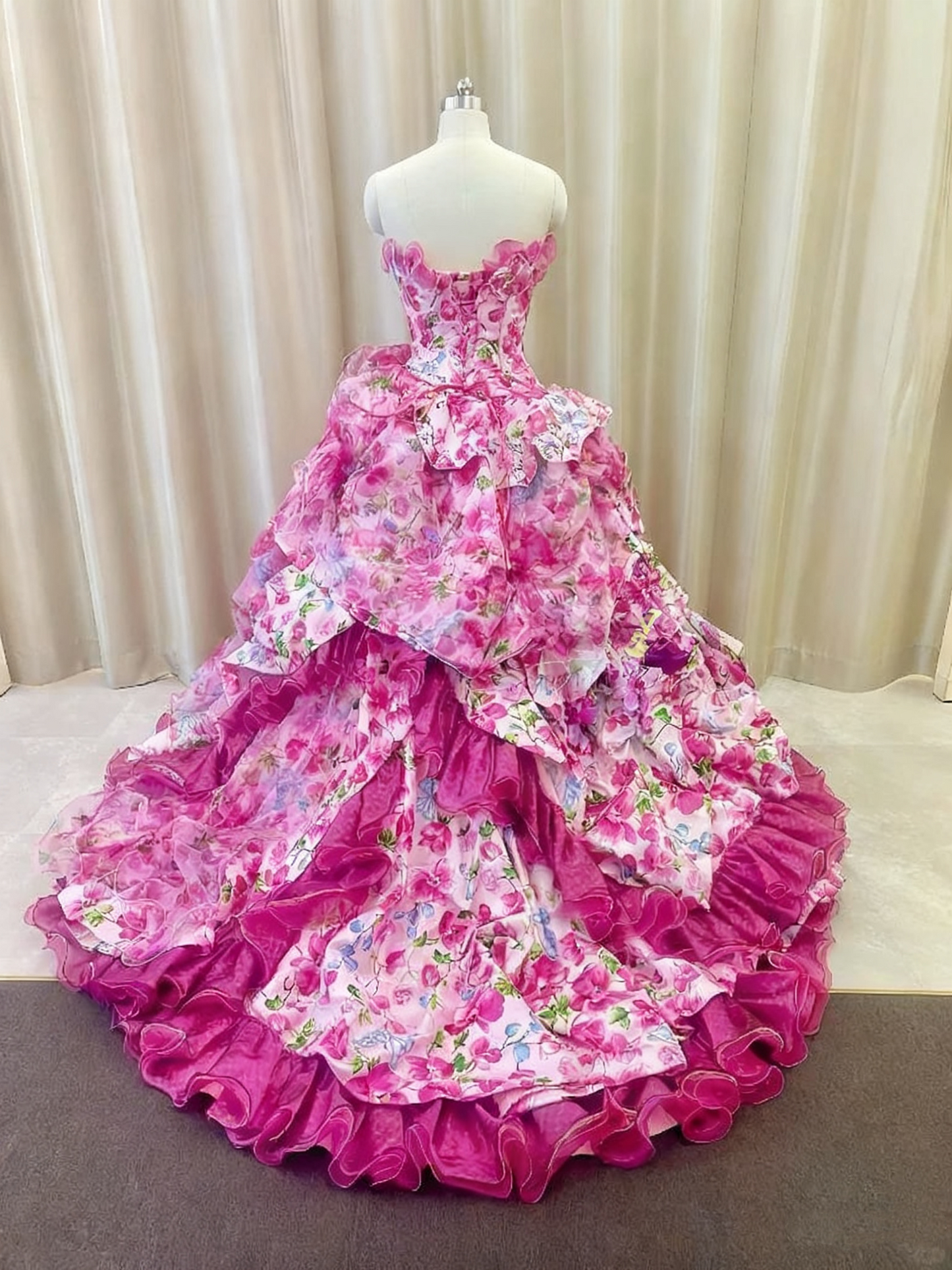 Jolie robe de bal bustier à volants, imprimée, robe de soirée, robe de bal, D3379