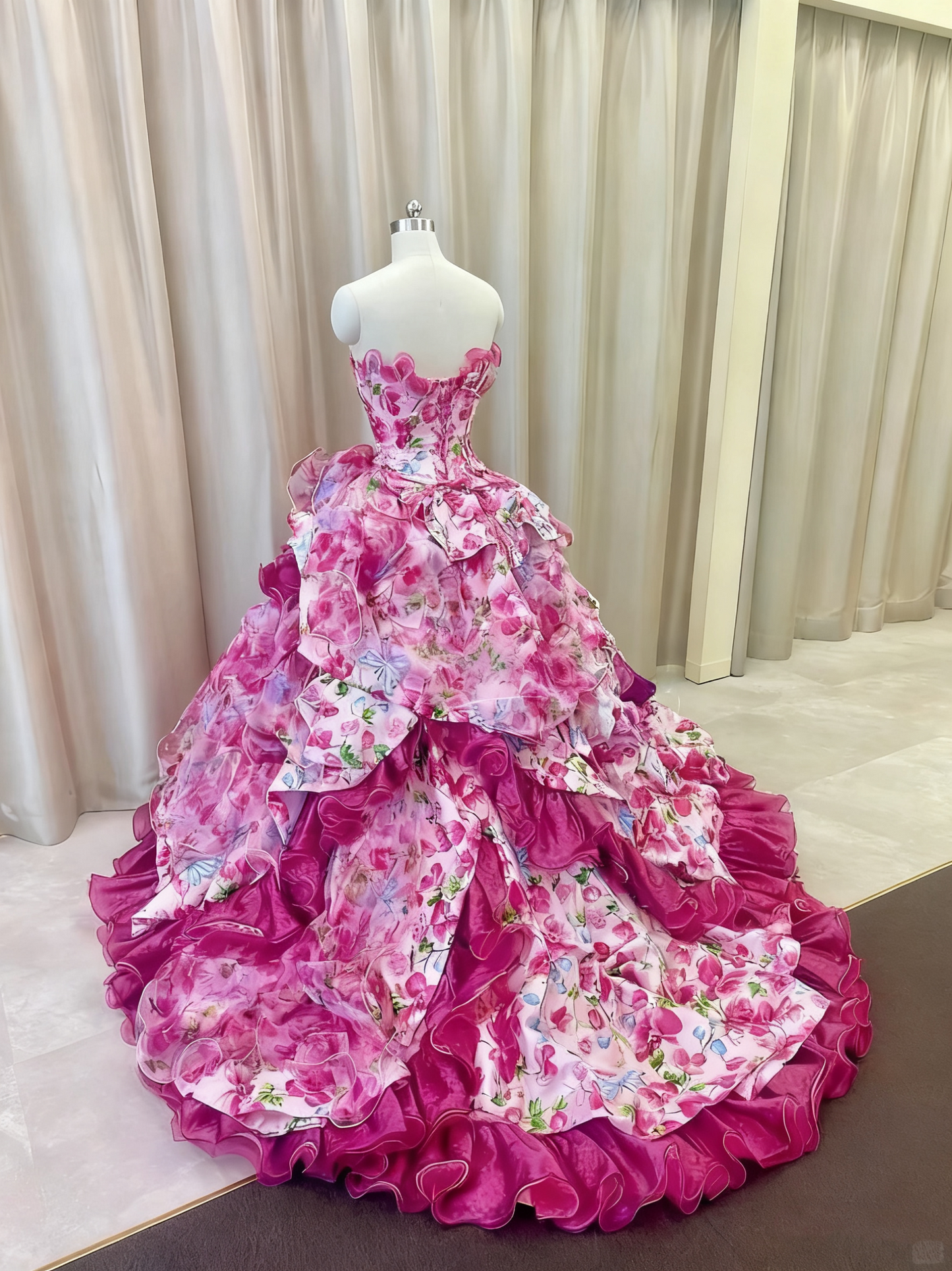 Jolie robe de bal bustier à volants, imprimée, robe de soirée, robe de bal, D3379