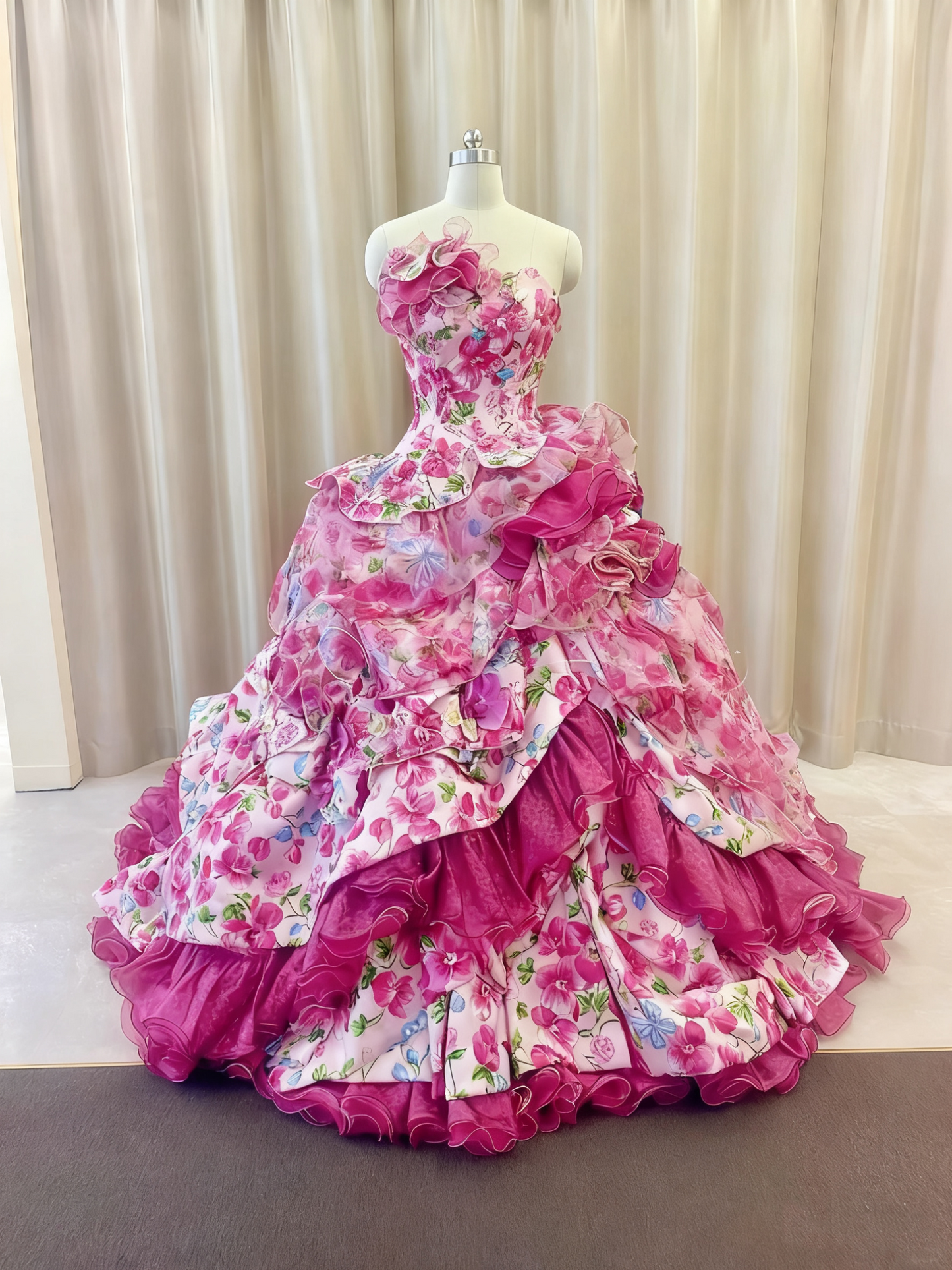 Jolie robe de bal bustier à volants, imprimée, robe de soirée, robe de bal, D3379