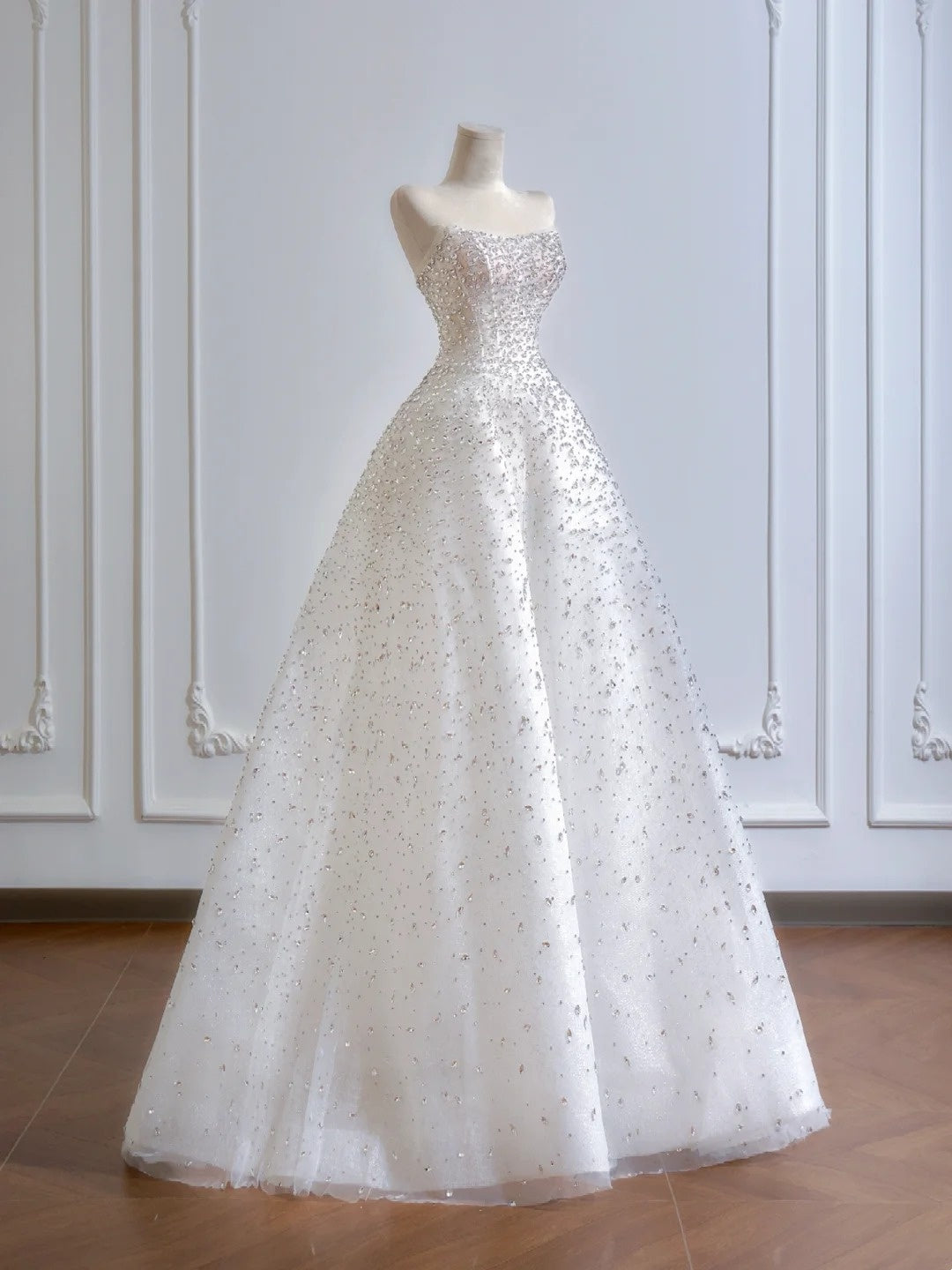 Robe de mariée brillante sans bretelles en cristal D3391