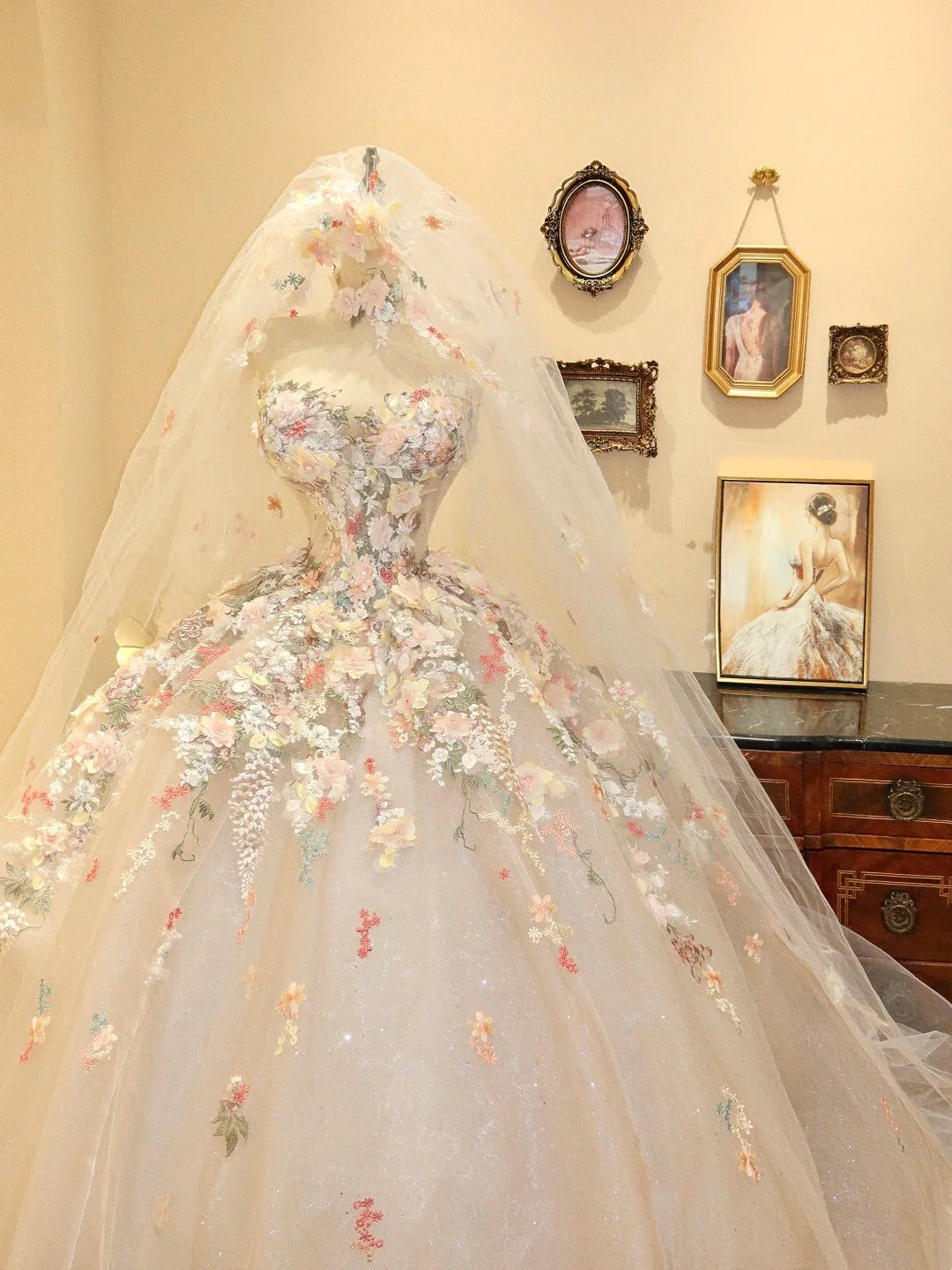 Superbe robe de bal à fleurs en cœur, robe de soirée, robe de Quinceanera D3394