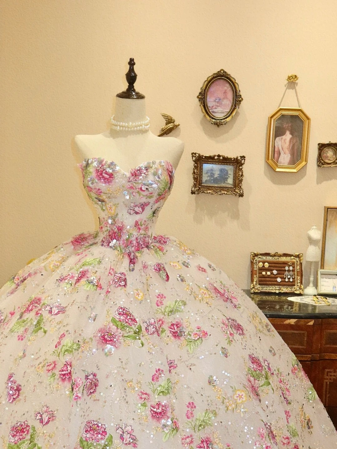 Charmante robe de bal en cœur à fleurs, robe de soirée, robe de Quinceanera D3395