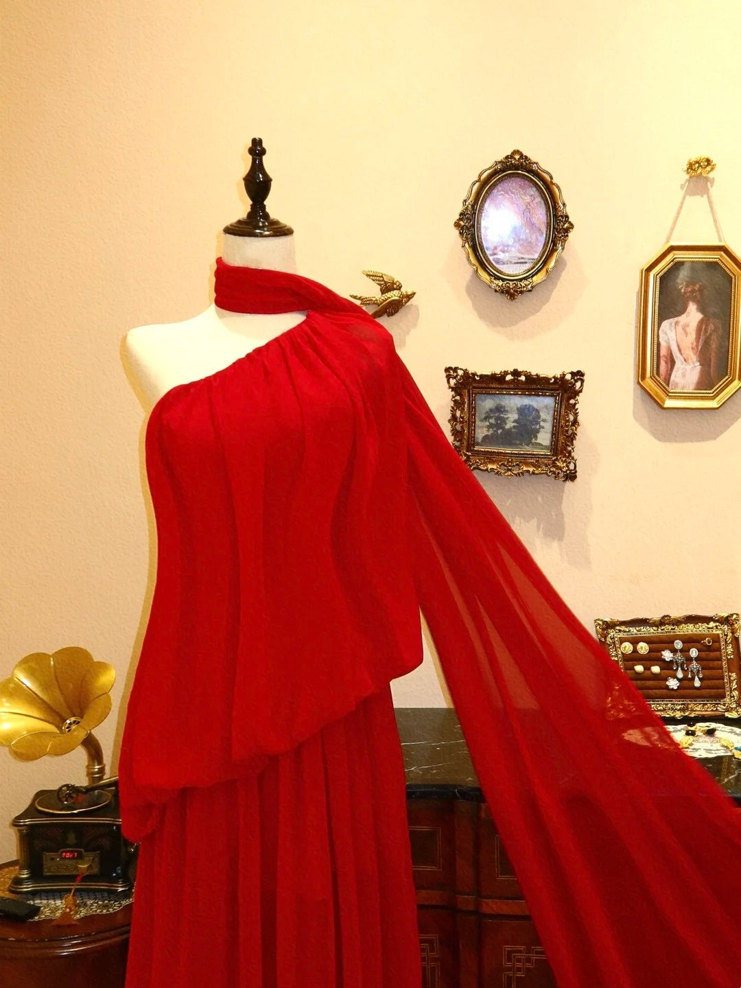 Jolie robe de bal trapèze asymétrique plissée, robe de soirée, robe de gala D3396