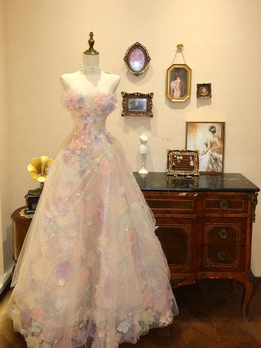 Charmante robe de bal bustier en tulle fleuri, robe de soirée, robe de fête d'anniversaire D3408