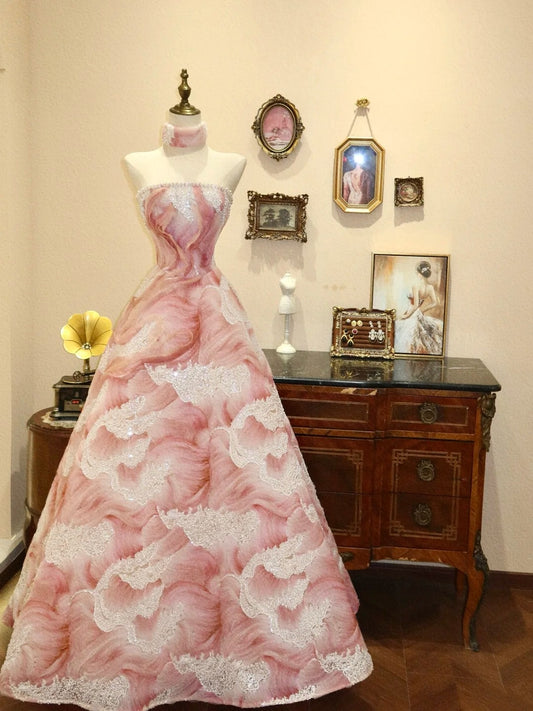 Superbe robe de bal trapèze sans bretelles, robe de soirée imprimée, robe de gala D3409