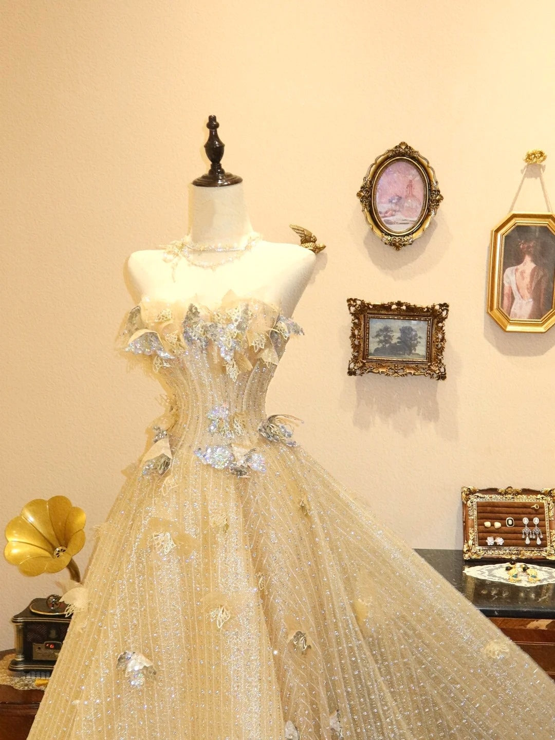 Robe de bal brillante, robe de soirée plissée sans bretelles, robe de gala D3410