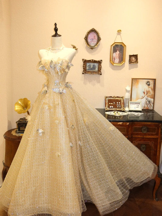 Robe de bal brillante, robe de soirée plissée sans bretelles, robe de gala D3410