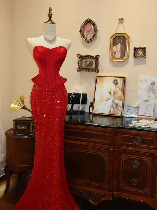 Robe de bal brillante à paillettes et col en cœur, robe de soirée sirène, robe de gala, robe de fête d'anniversaire, D3415