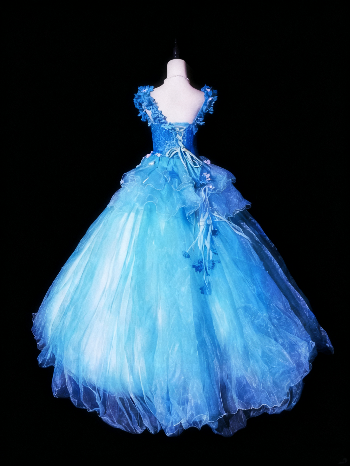 Romantic Prom Dress Crew Neck Tulle Floral Ball Gown Evening Dress Sweet 16 Dress D3417
