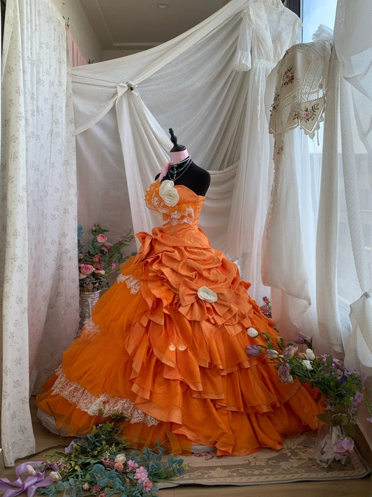 Charming Prom Dress Strapsless Pleated Tulle Ball Gown Evening Dress Quinceanera Dress     D3420