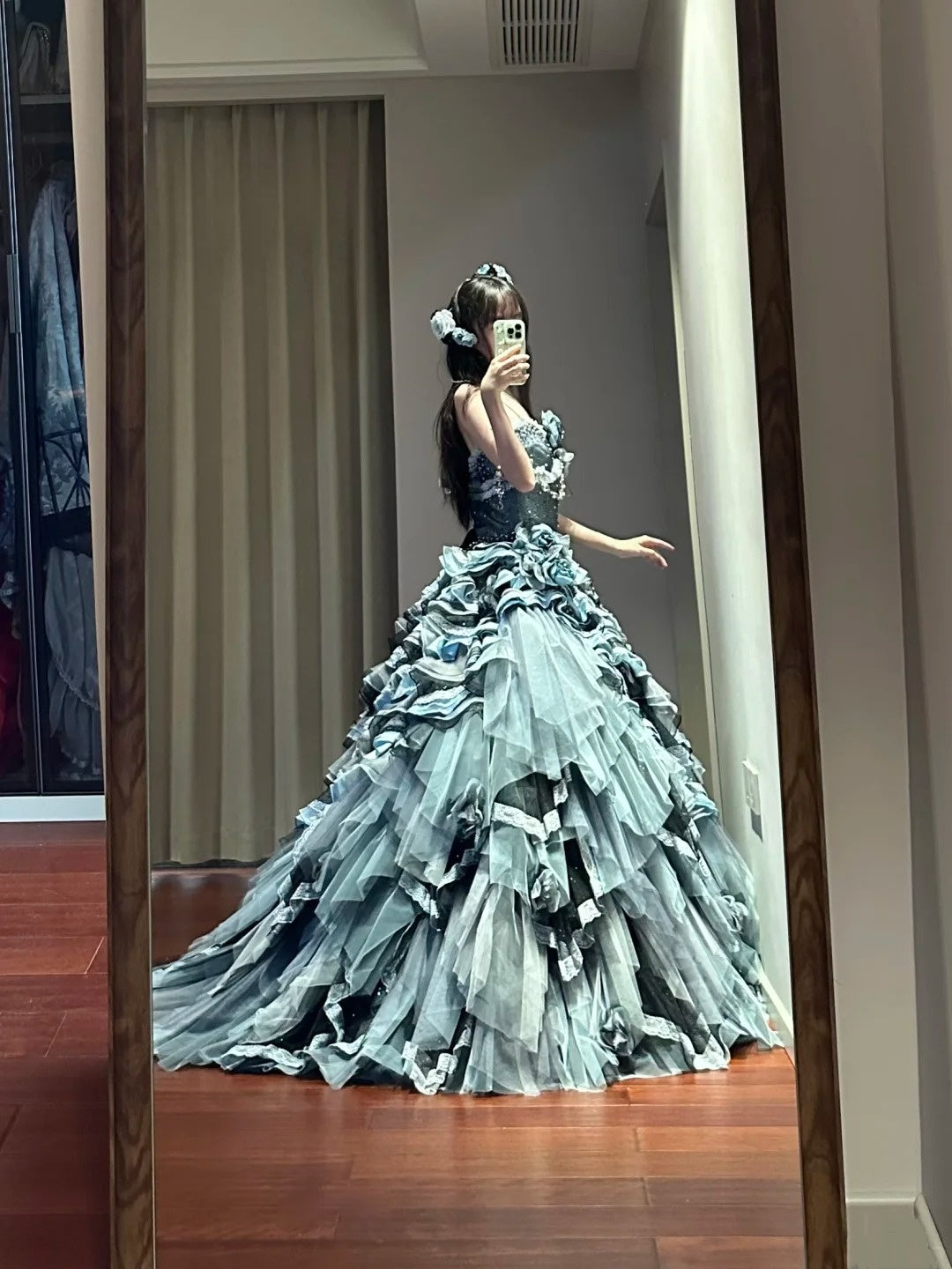 Charming Prom Dress Strapless Tiered Pleated Ball Gown Birthday Party Dresss   D3449