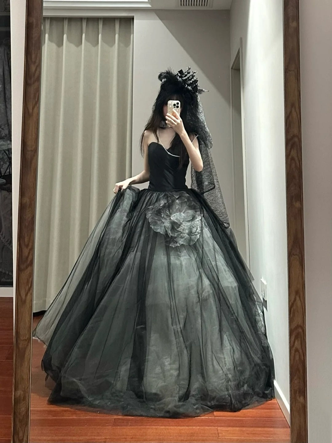 Stunning Prom Dress Black Sweetheart Tulle Pleated Ball Gown Quinceanera Dress    D3454