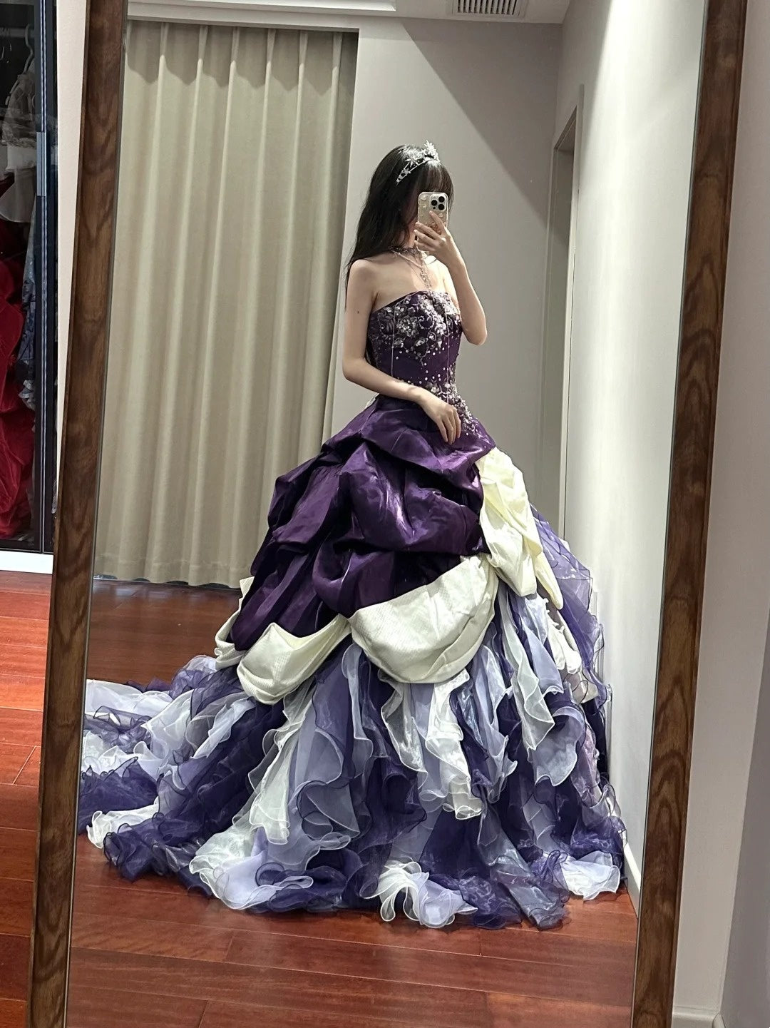 Gorgeous Prom Dress Dark Purple Strapless Ruffle Ball Gown Quinceanera Dress Evening Dress    D3455
