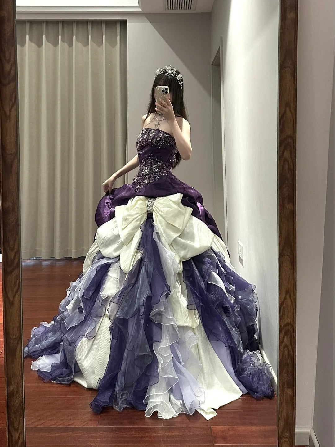 Gorgeous Prom Dress Dark Purple Strapless Ruffle Ball Gown Quinceanera Dress Evening Dress    D3455