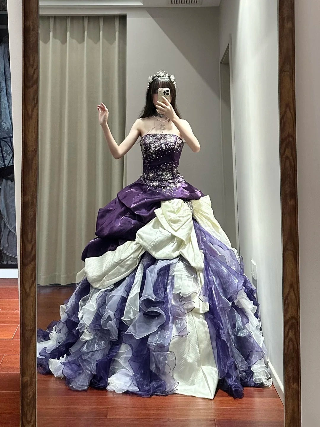 Gorgeous Prom Dress Dark Purple Strapless Ruffle Ball Gown Quinceanera Dress Evening Dress    D3455
